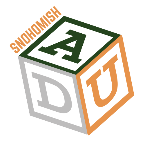 Snohomish ADU logo. green, gold, light gray cube